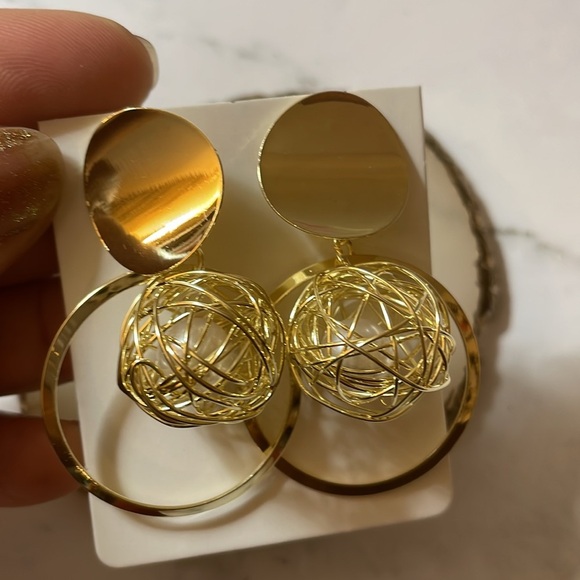 Gold  Pearl Cage Hoops - Picture 12 of 15